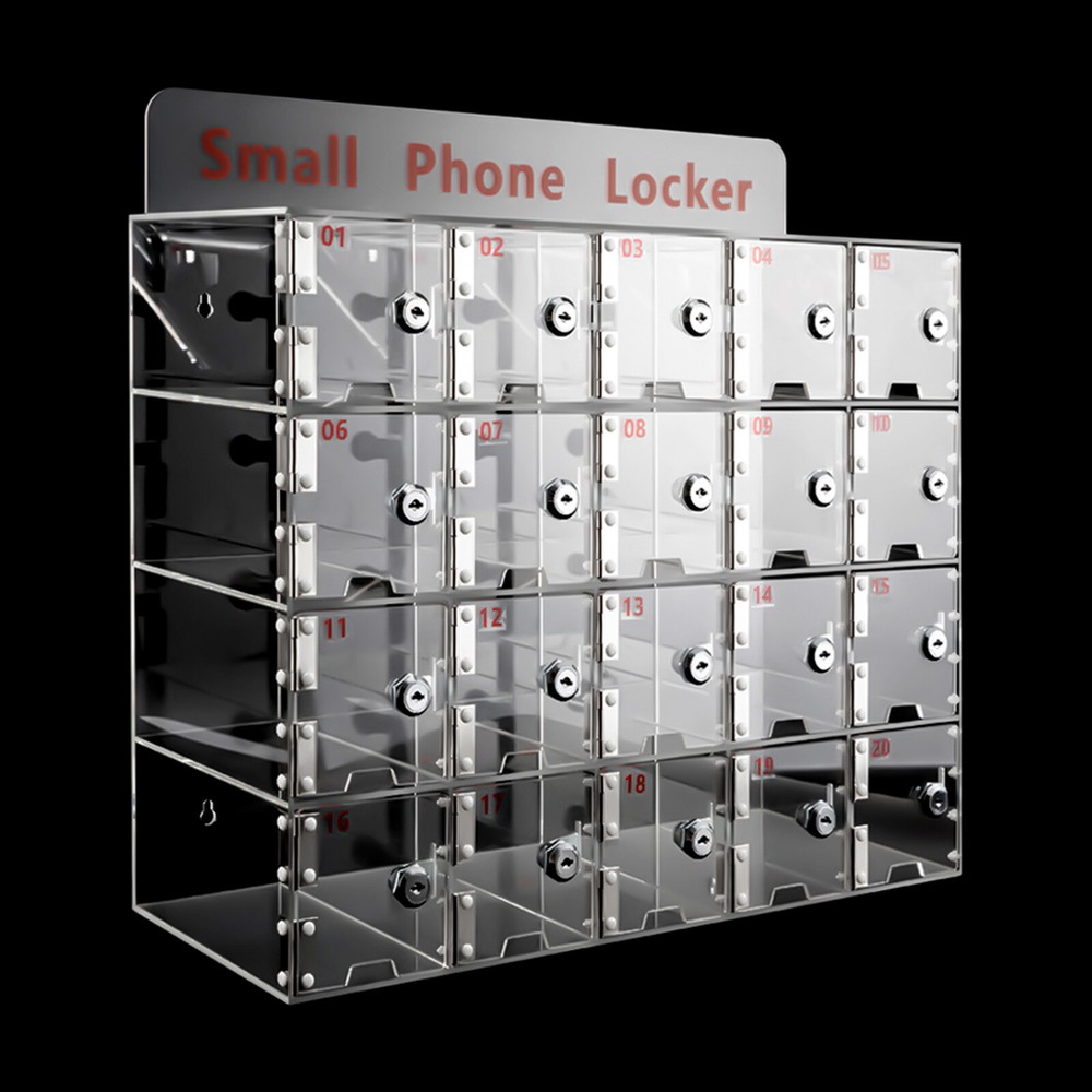 Clear Acrylic Cellphone Locker Rectangular Cell Phone Storage Box with Keys