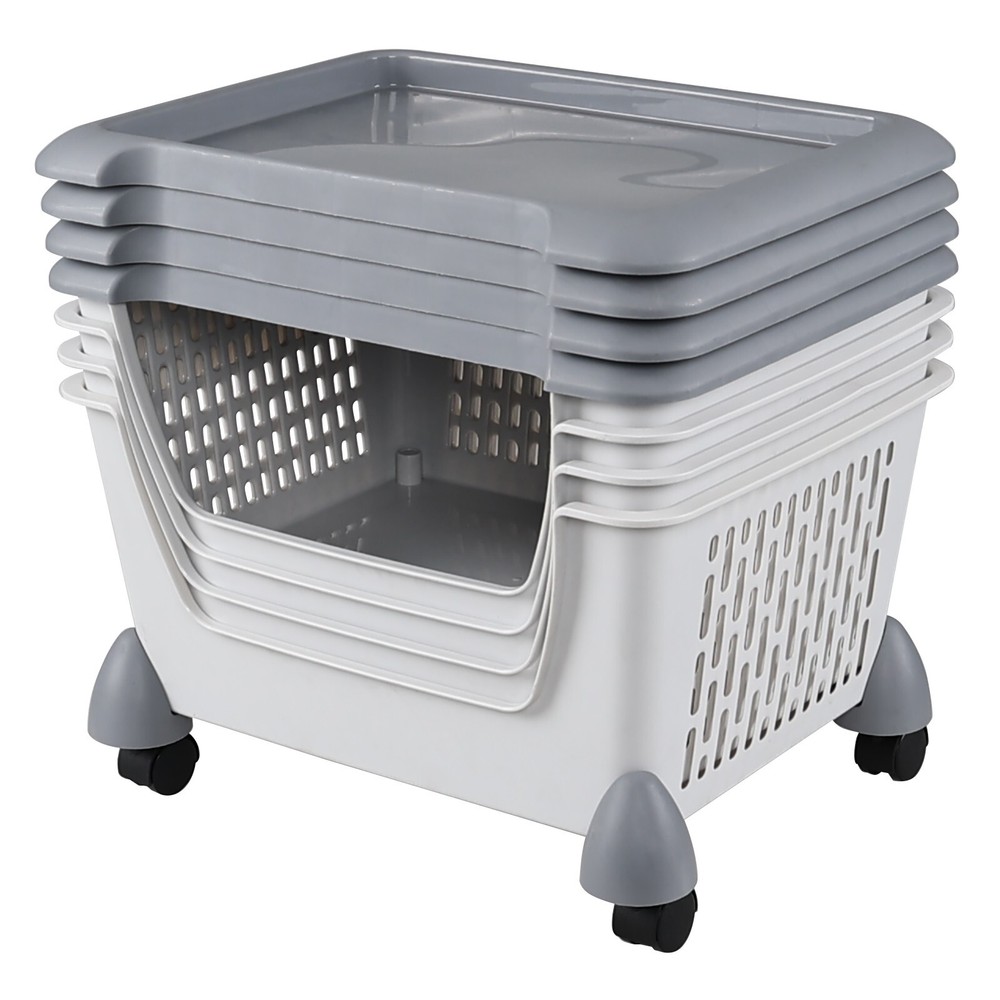 Idotry 4-Packs Plastic Stackable Storage Bins - Large Storage Basket with Wheels