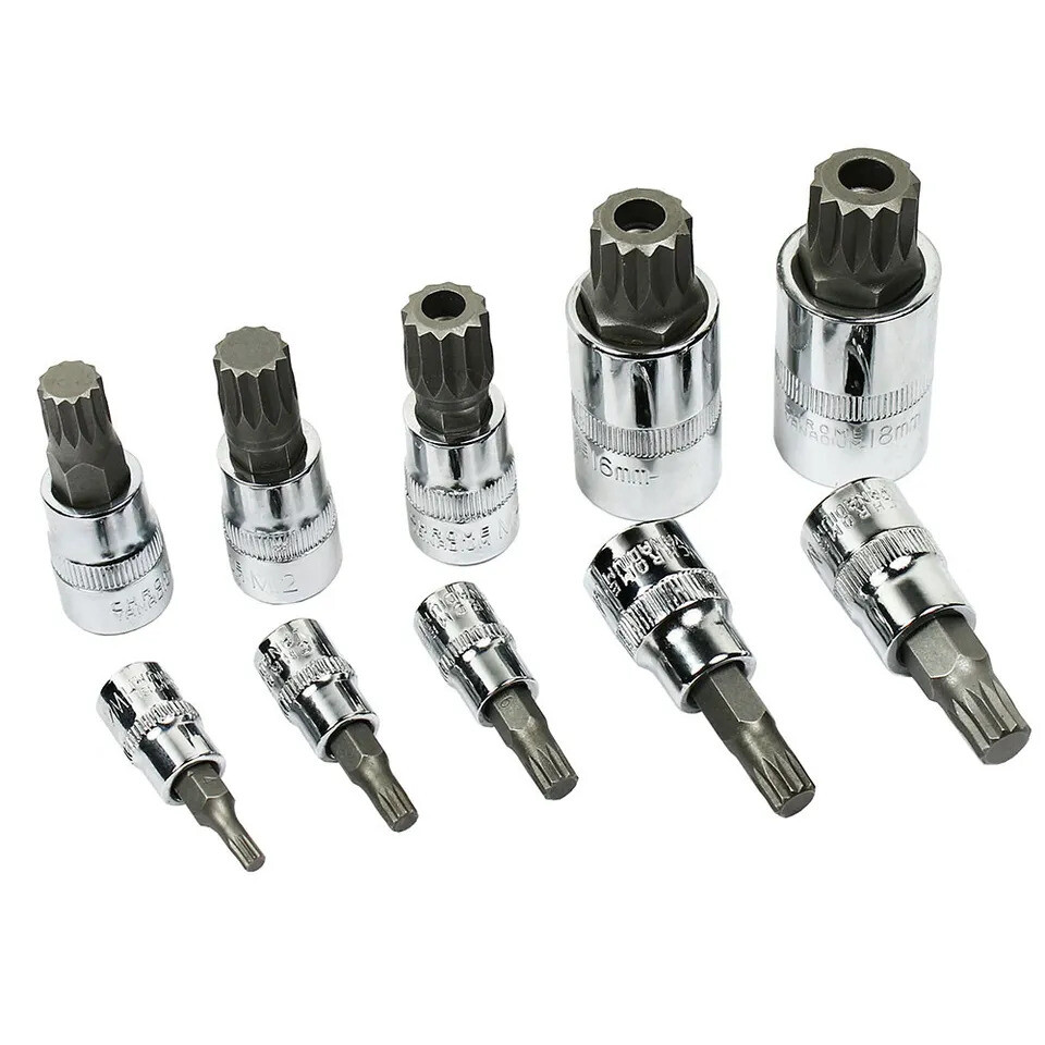 10pc XZN 12 Point Triple Square Spline Bit Socket Set Tamper Proof 4MM - 18MM