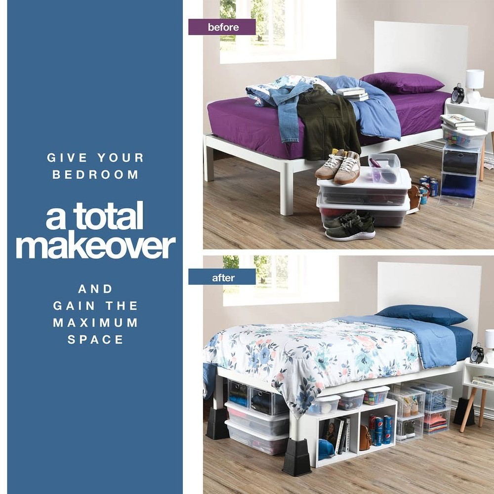 Adjustable Stackable Bed Frame Risers for Elevation & Under-Bed Storage - Heavy-