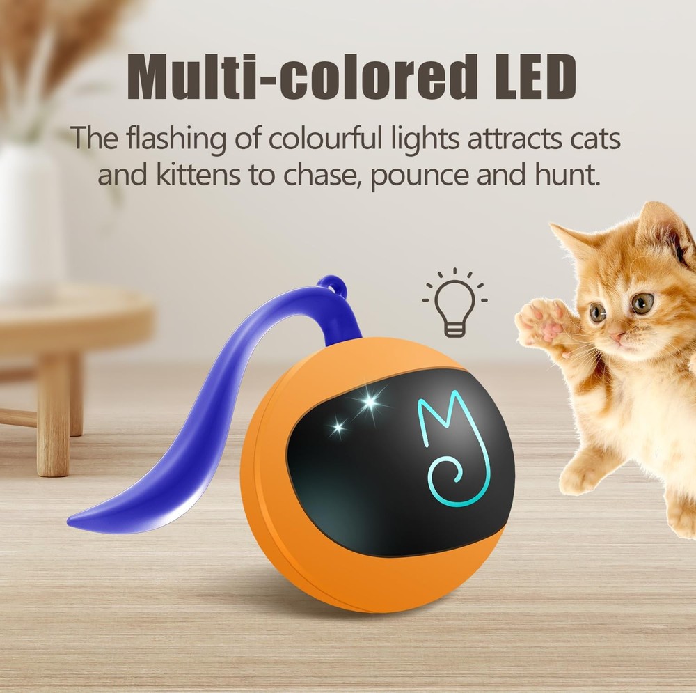 Interactive Cat Ball Toy Set, Fun Tracker, Automatic Rolling Chase Ball with ...