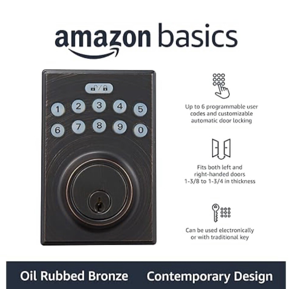 Amazon Basics Electronic Keypad Deadbolt Keyed Entry - Oil Bronze - SHIPS NOW