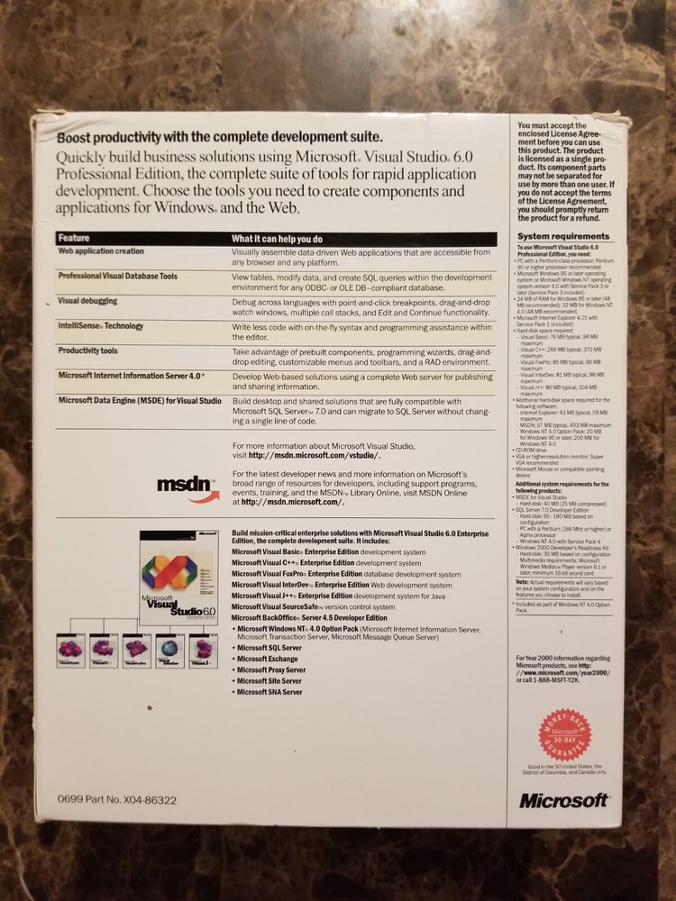 Microsoft Visual Studio 6.0 6 Professional 659-00390 RETAIL Box