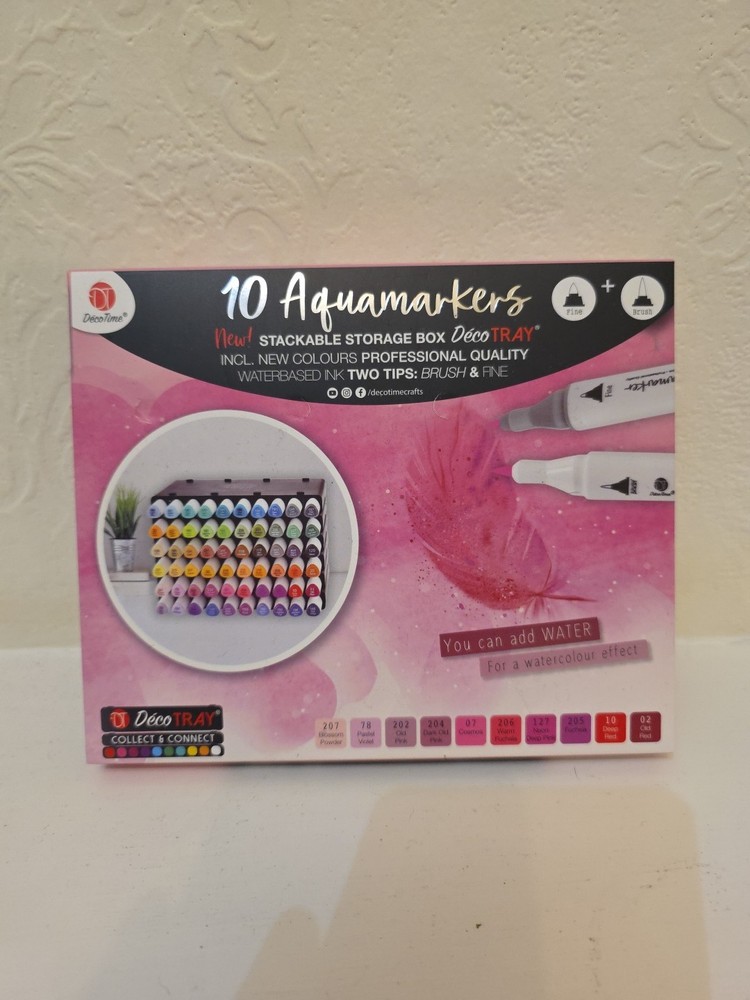 New! Decotime 10 Aquamarkers With Stackable Storage Box