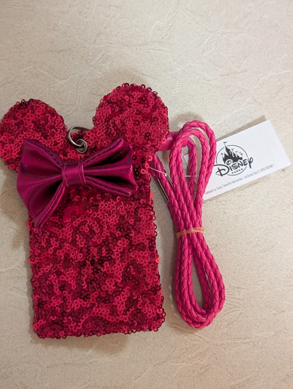 Disney Loungefly Imagination Pink Sequined ID Card Holder Lanyard New Tags