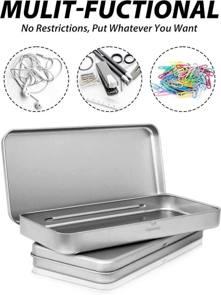 HORNET 3 Pack Metal Tin Box with Lid, Rectangular Tins With Silver