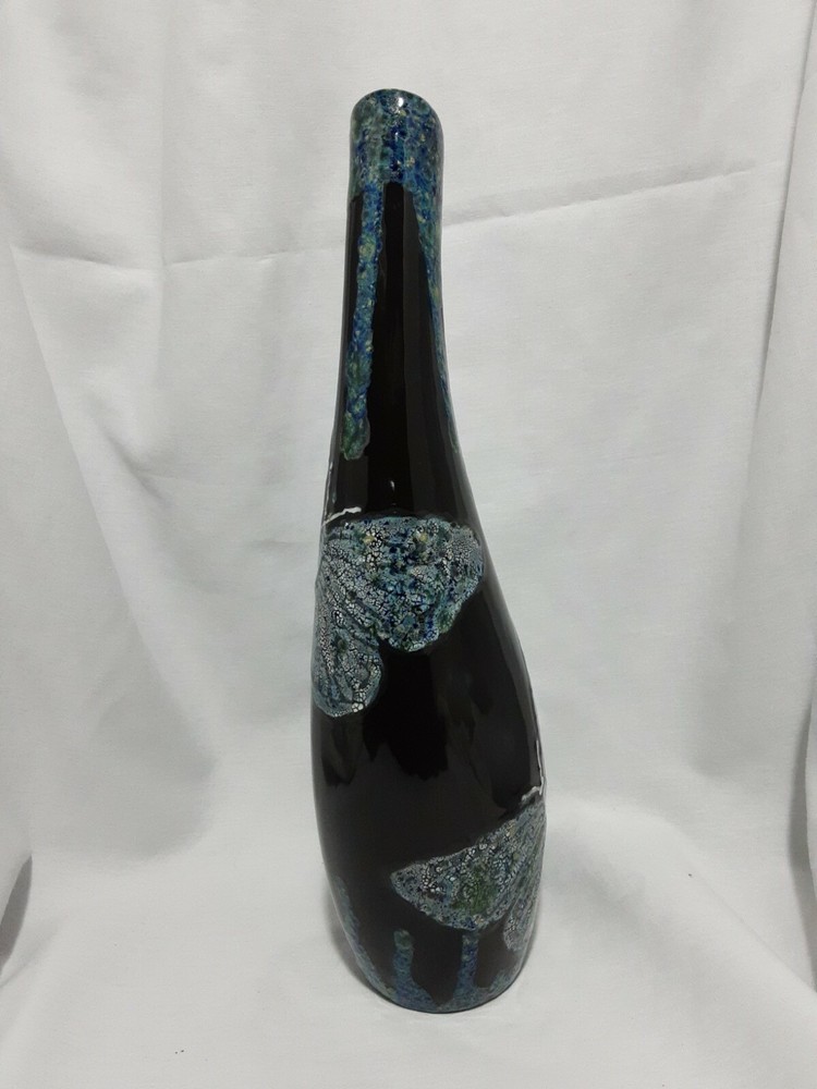 Signed Drip Pottery Pitcher With Butterflies