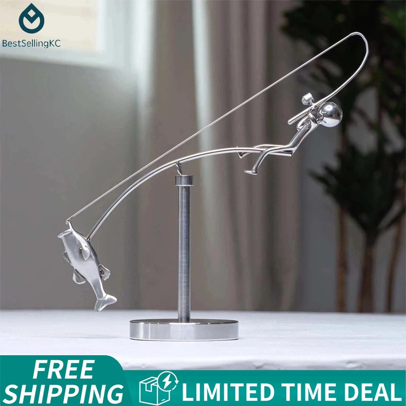 The Fisherman Balancing, Kinetic Fishing Sculpture, Balance Art for Your Space