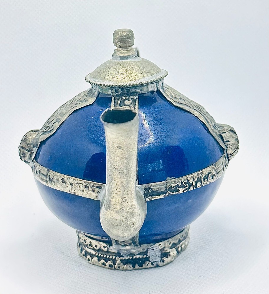 Teapot Hinged Mini Cobalt Blue Metal Trim