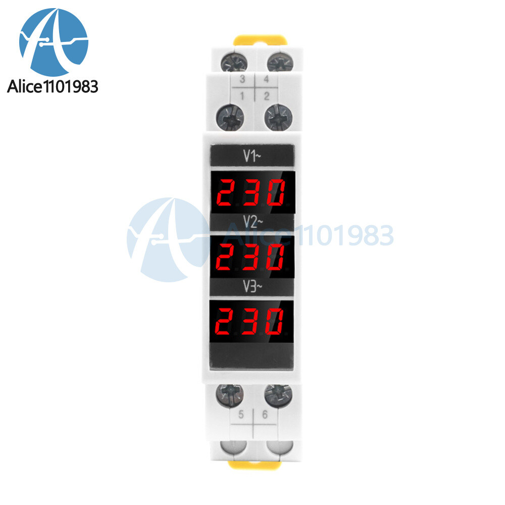SDM010 Rail Mount Three Phase Voltage Meter AC80-500V Mini Modular Voltmeter LED