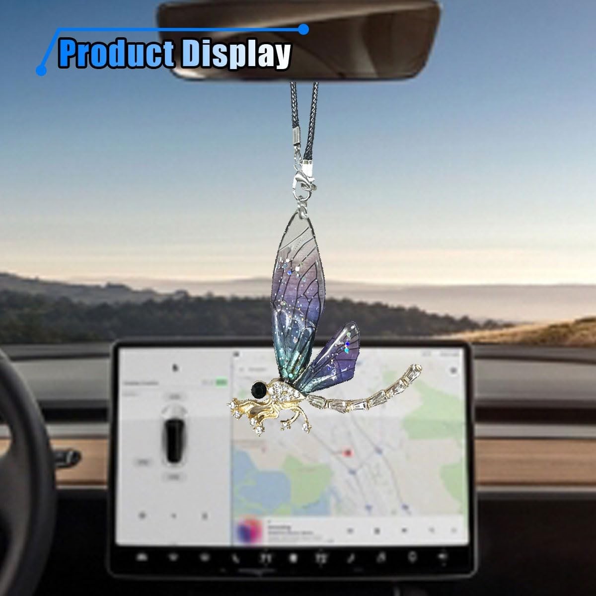Dragonfly Car Pendant, Bling Crystal Diamond Suncatcher, Transparent Wing Metal