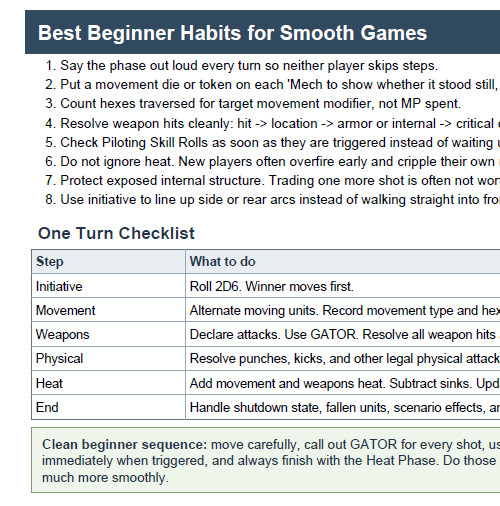 BattleTech Beginner Guide PDF – Easy Rules Cheat Sheet - *UNOFFICIAL*