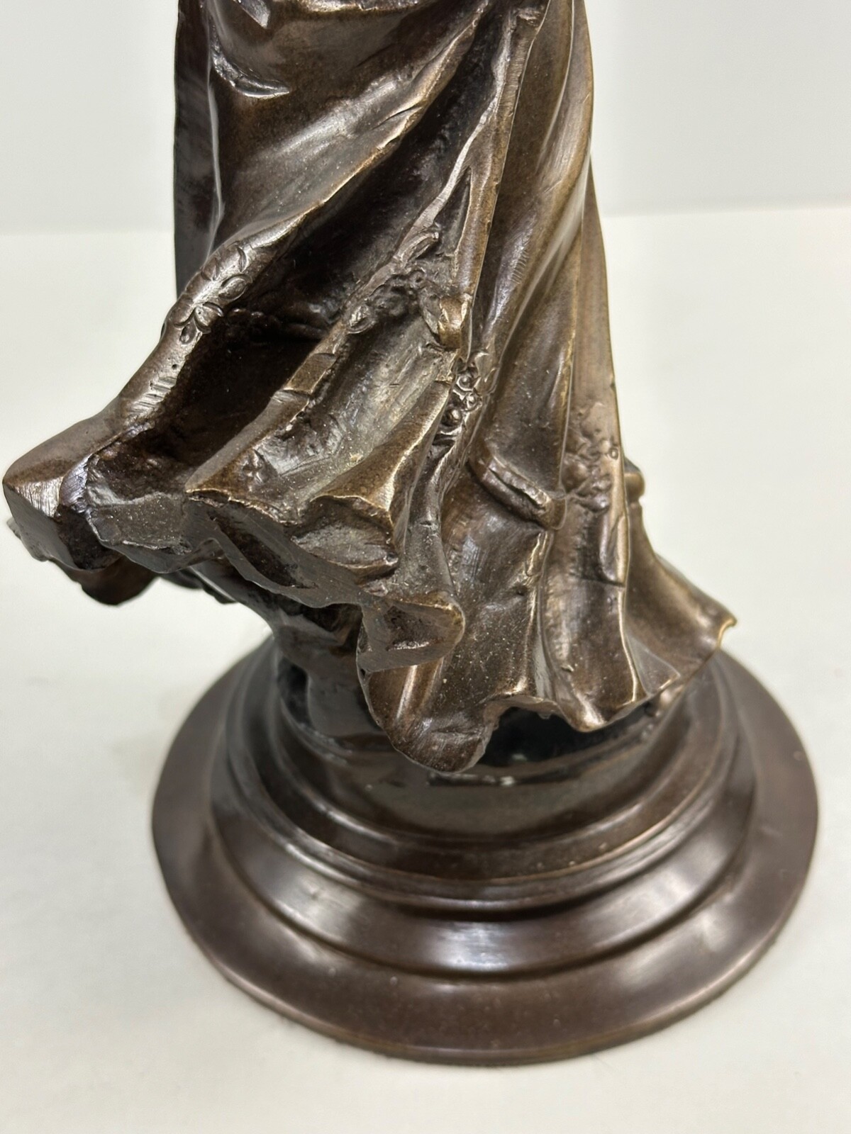 Vintage Victorian Lady Bronze Brass Statue Sculpture Holding Fan 13" High