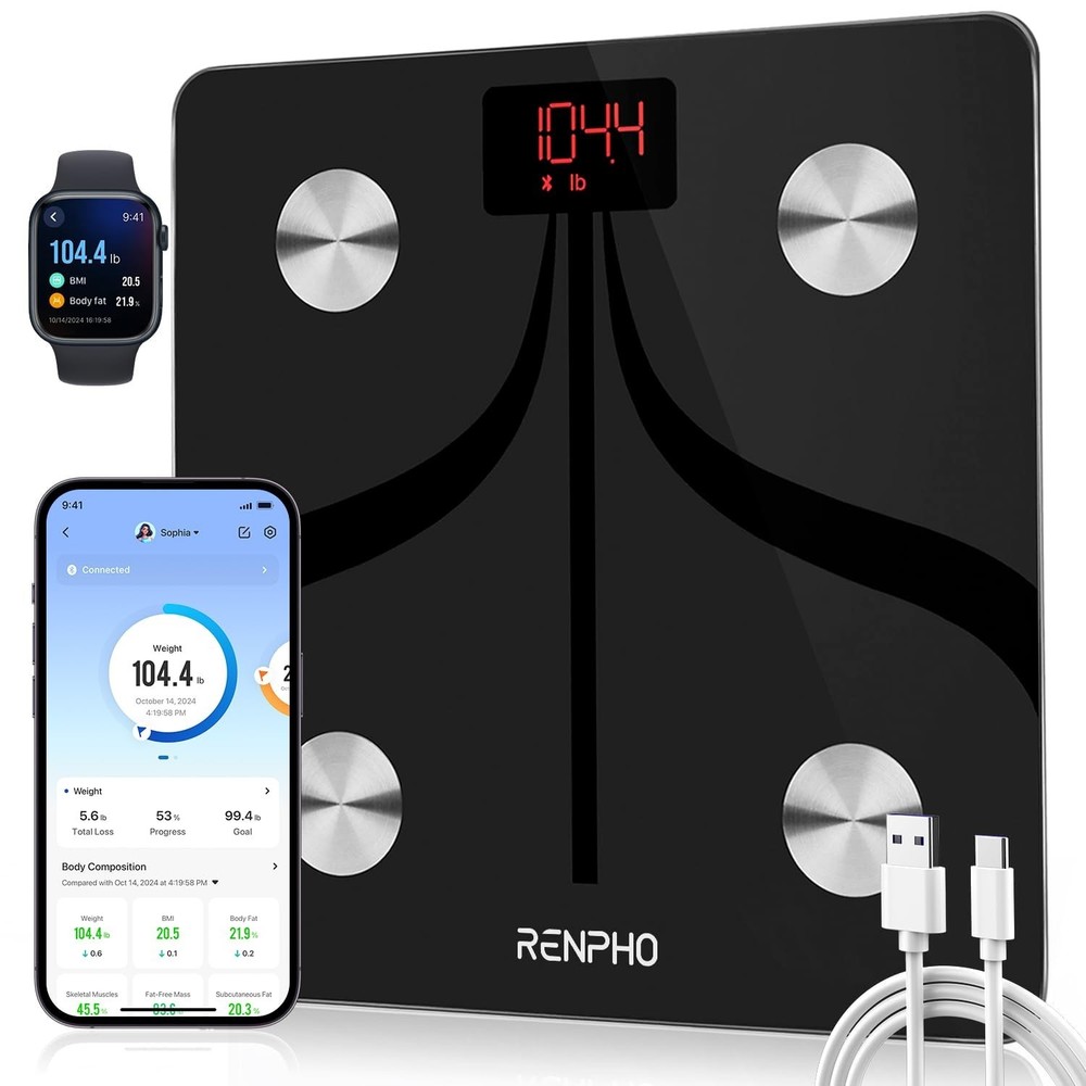 Smart Scale for Body Weight, Type-C Rechargeable Digital Bathroom Scale, Elec...