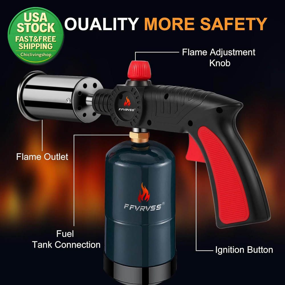 Propane Cooking Torch Adjustable Searing BBQ Campfire Starter Flame Gun