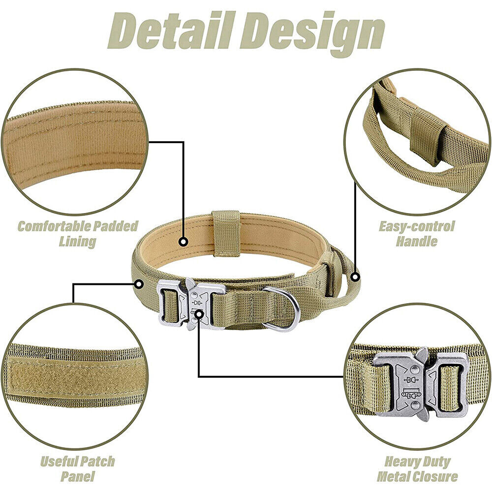 Tactical Dog Collar w/ Handle +Leash Heavy Duty Military Service Canine Training