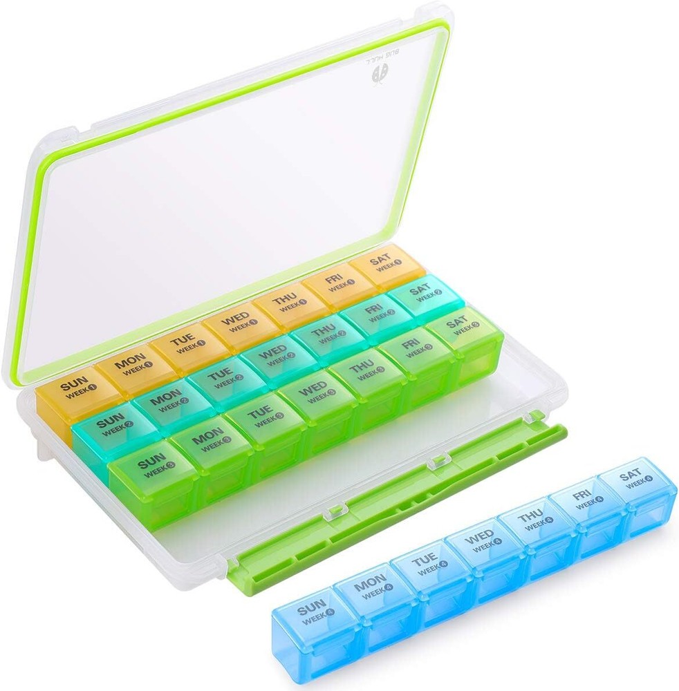 BUG HULL Pill Organizer Monthly, Moisture-Proof 4 Weeks Box, Large Green