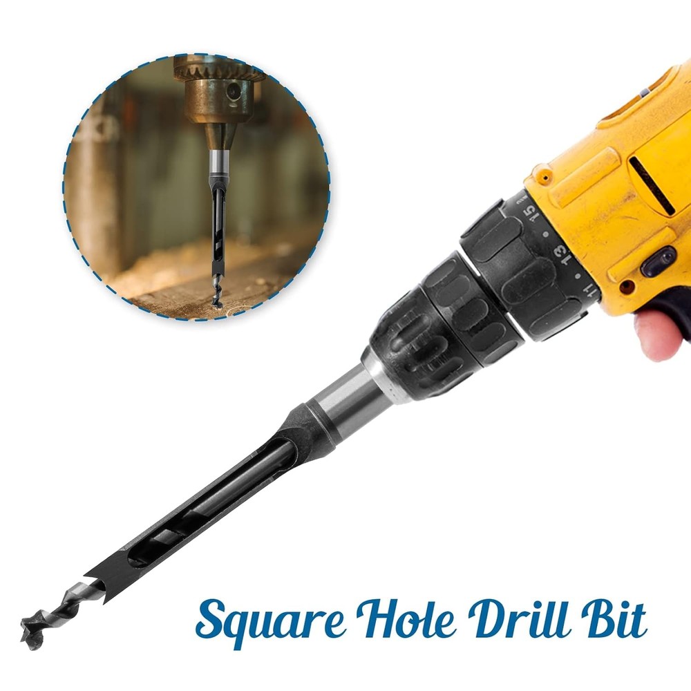 6Pcs Square Hole Mortise Chisel Drill Bit Tools, HSS Woodworking Hole Saw