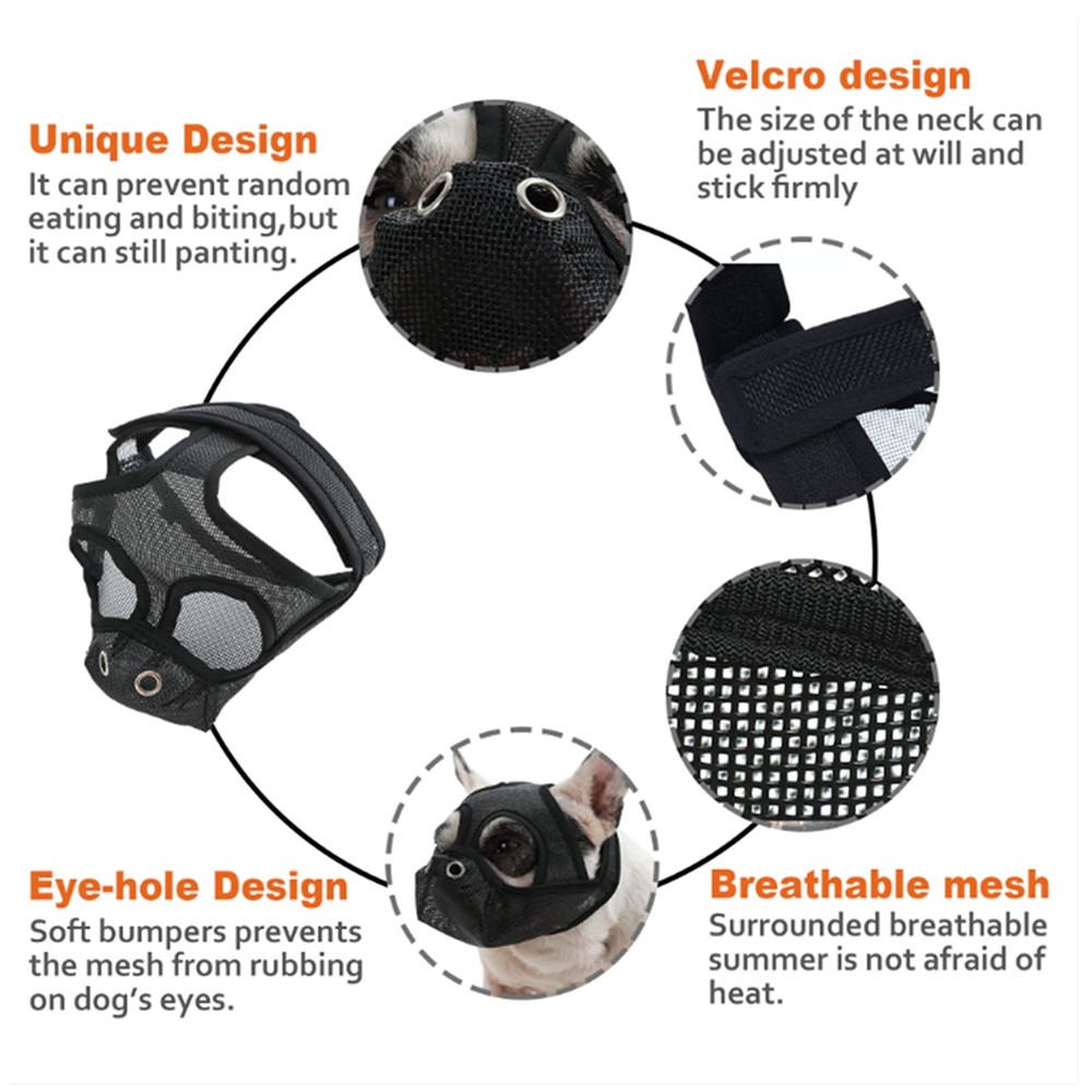 Short Snout Dog Muzzles - Bulldog Muzzle Adjustable Breathable Mesh Can Stick...