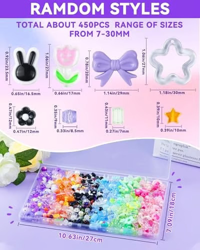 450PCS Assorted Acrylic Beads for Bracelet Making