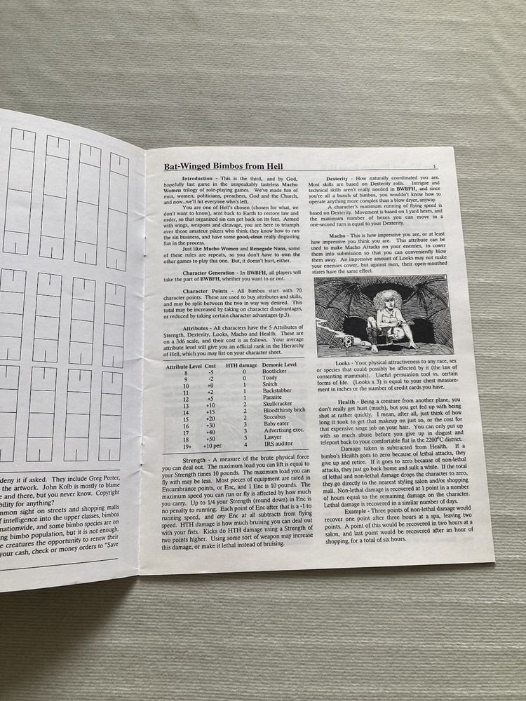 Greg Porter Sci-Fi Game Batwinged Bimbos From Hell 2nd Edition Unpunched