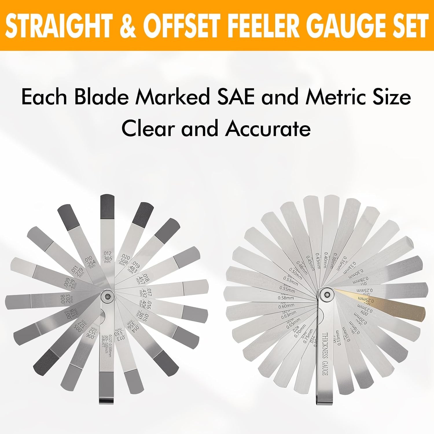 2PCS Feeler Gauges Set - Stainless Steel Feeler Gauges for Valves, Standard SAE/