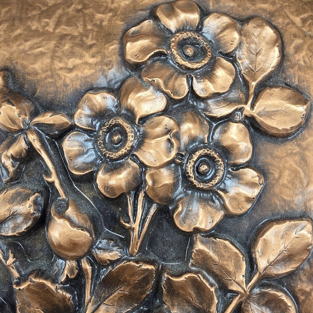 Solid Copper Signed Albert Gilles Repousse Relief Floral Art Retail $325