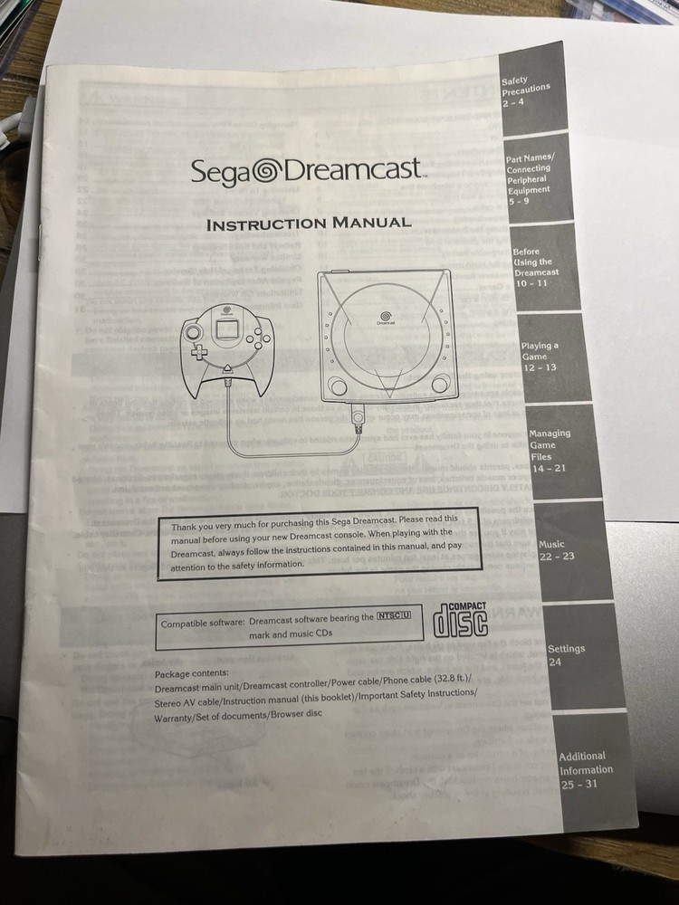 SEGA Dreamcast System Console Instruction Manual Only
