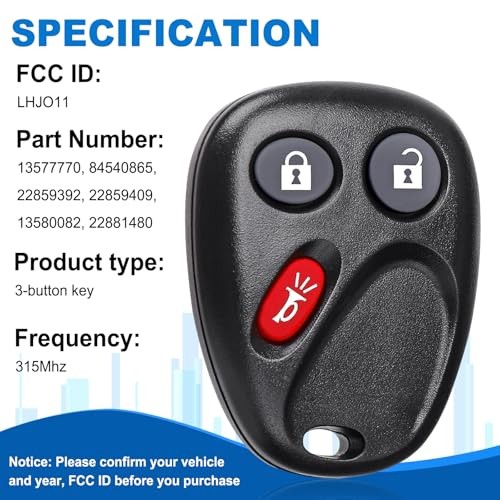 3-Button Key Fob Replacement: Keyless Entry Remote Control for 3 Btn-LHJ011
