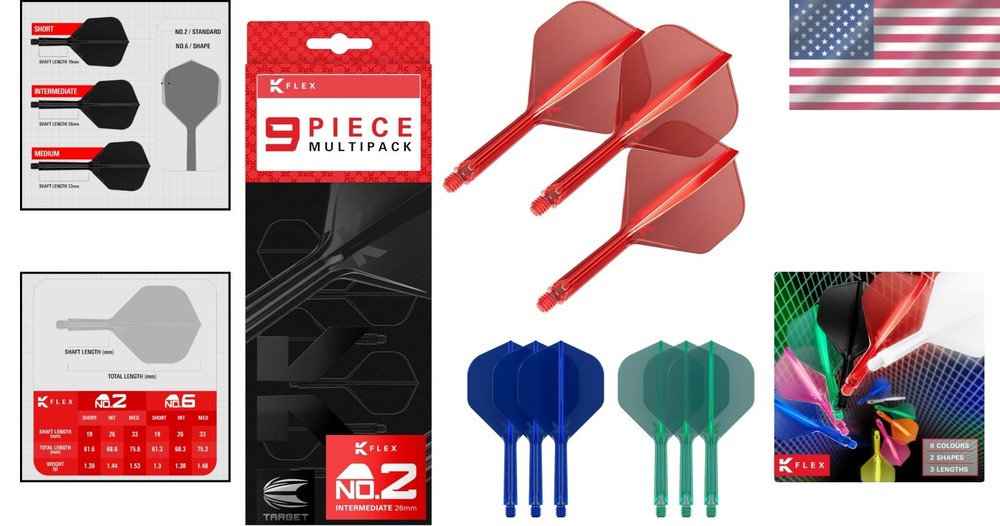 K-Flex Integrated Dart Flights and Shafts, Kflex 9 Pack Bundle, Multipack - K Fl