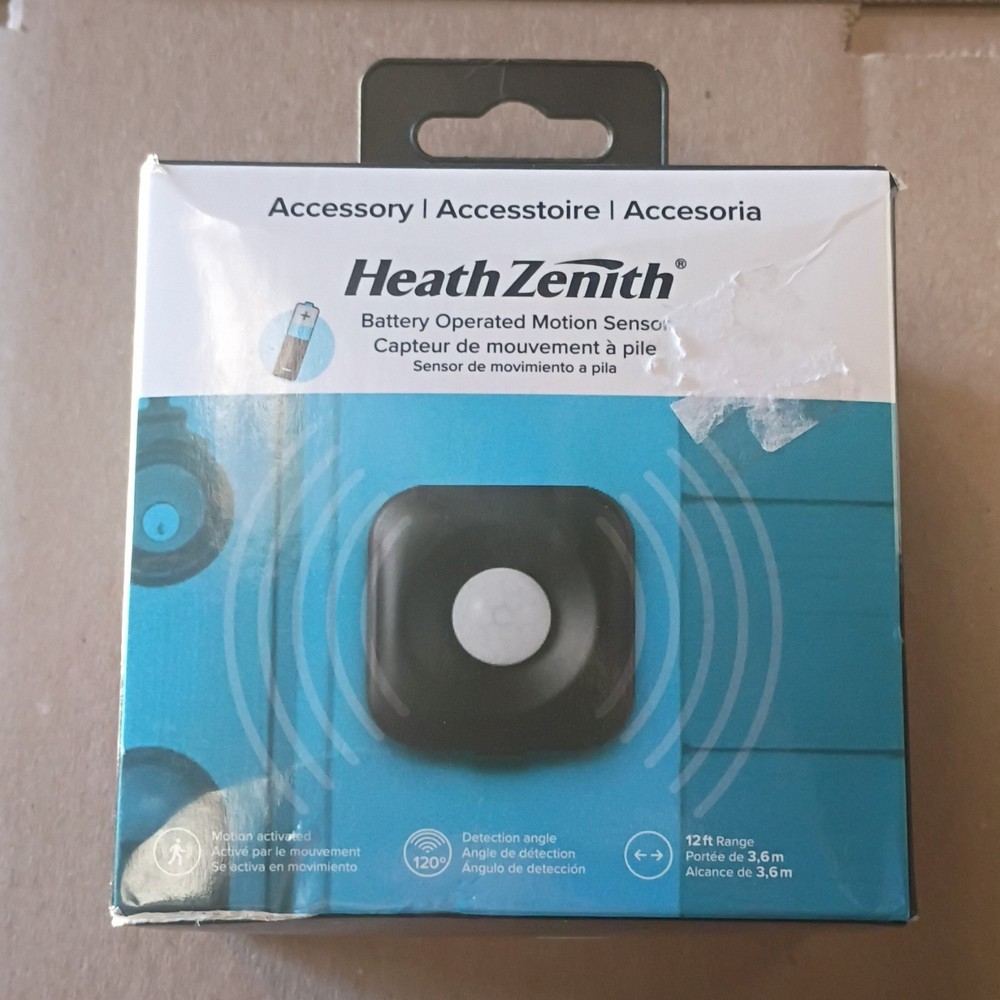 HeathZenith Wireless Battery Motion Sensor Black 120° 12ft Indoor Compatible