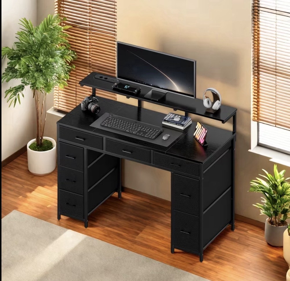 Desk 8 Drawers Modern Office Table LED Mobile Socket PC Studio