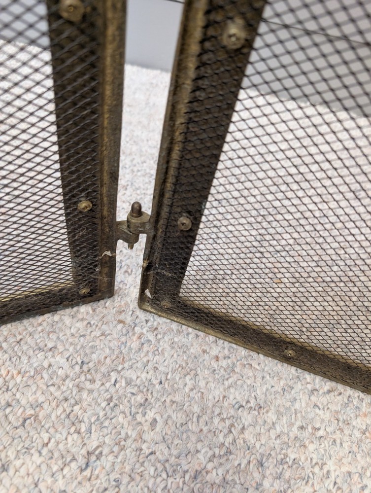 Vtg 3 Panel Fold Brass Shell Rose Fireplace Screen