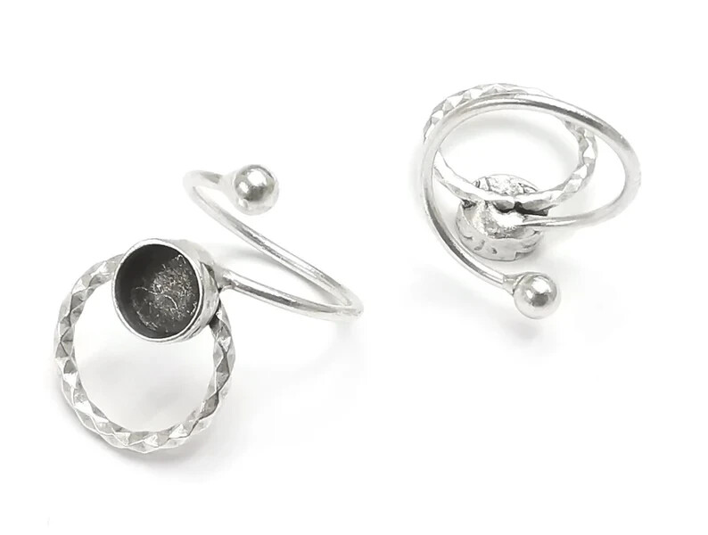 Wrap Textured Silver Ring Setting Blank Cabochon Mounting Adjustable 8mm G26843