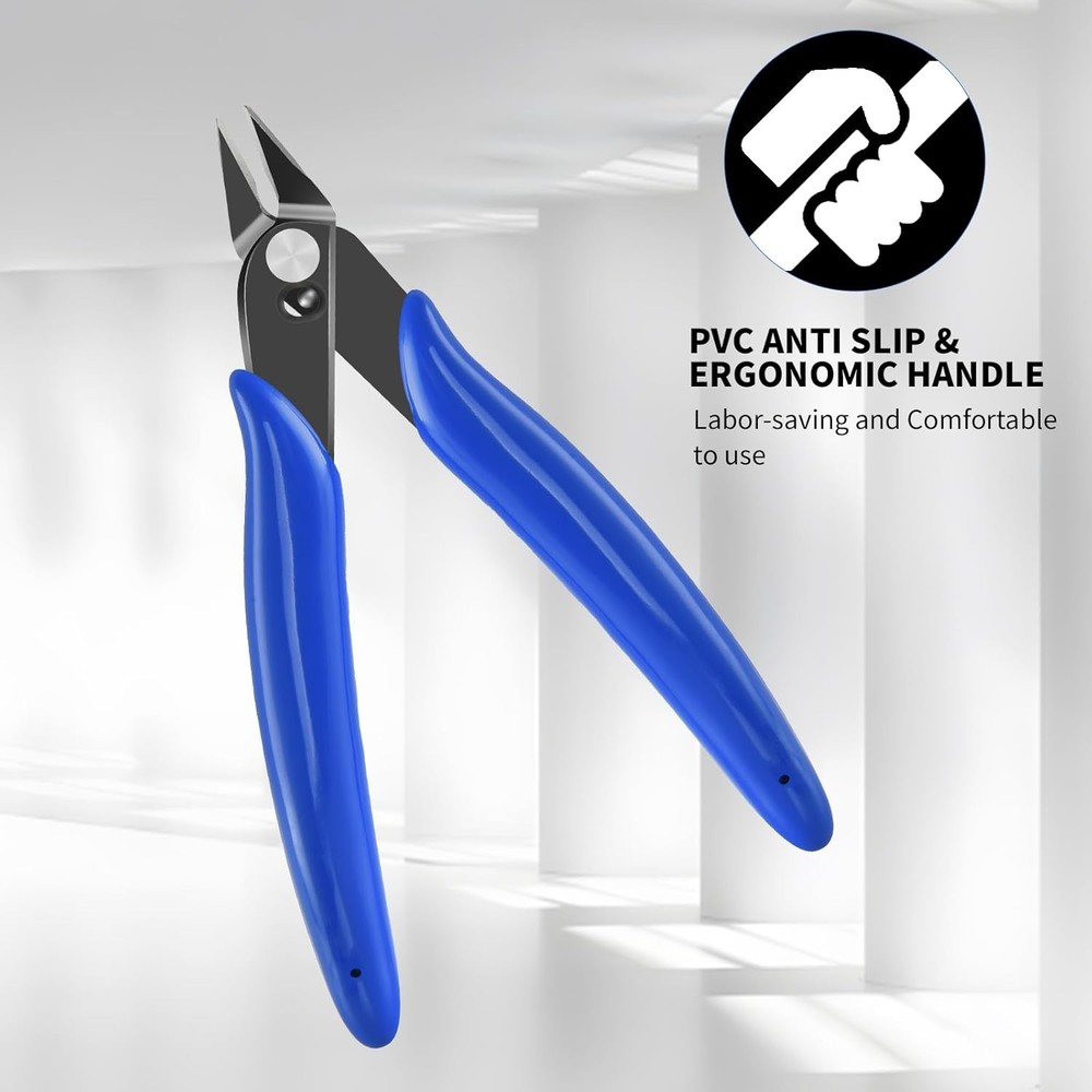 5 Inch Micro Flush Cutter, 2 Pack Small Wire Cutters Spring 5 inches, Blue