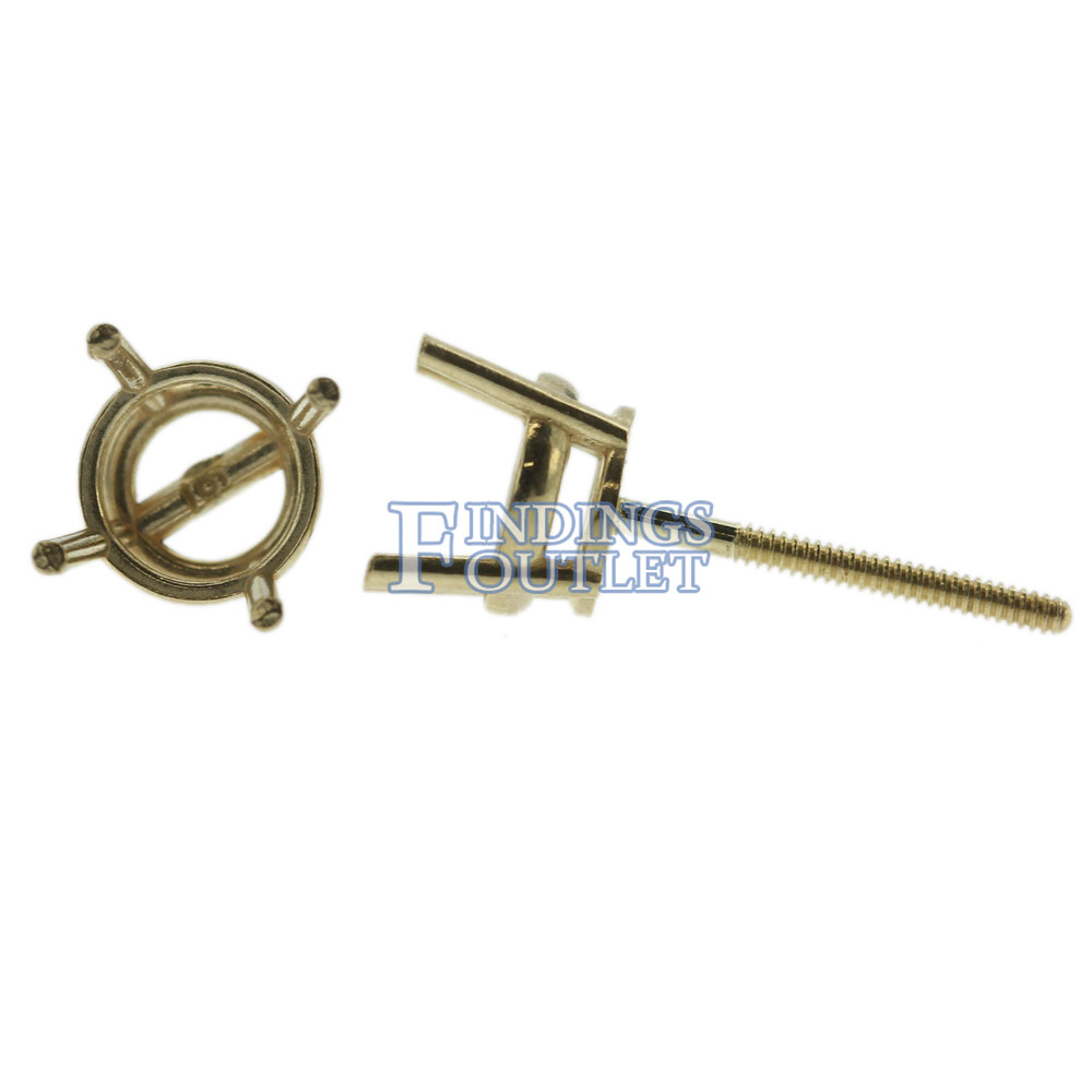 14k Yellow Gold Round Stud Earring Mounting Setting Screw Back Post 4 Prong