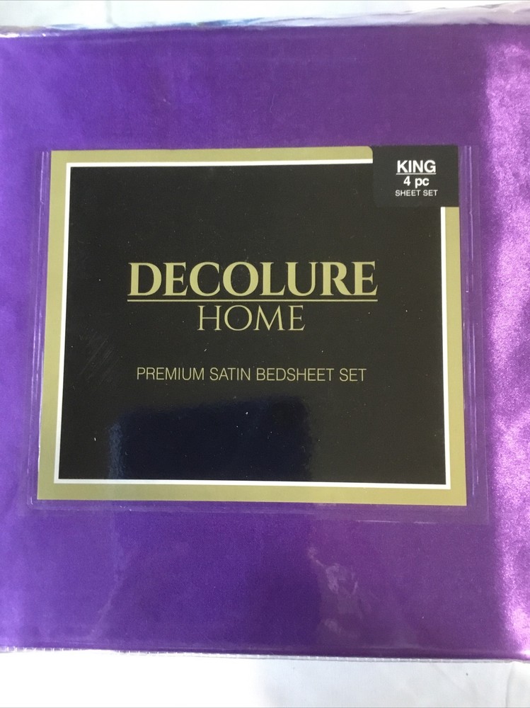 Decolure Home Premium Satin Bedsheet Set King 4 Pc Purple