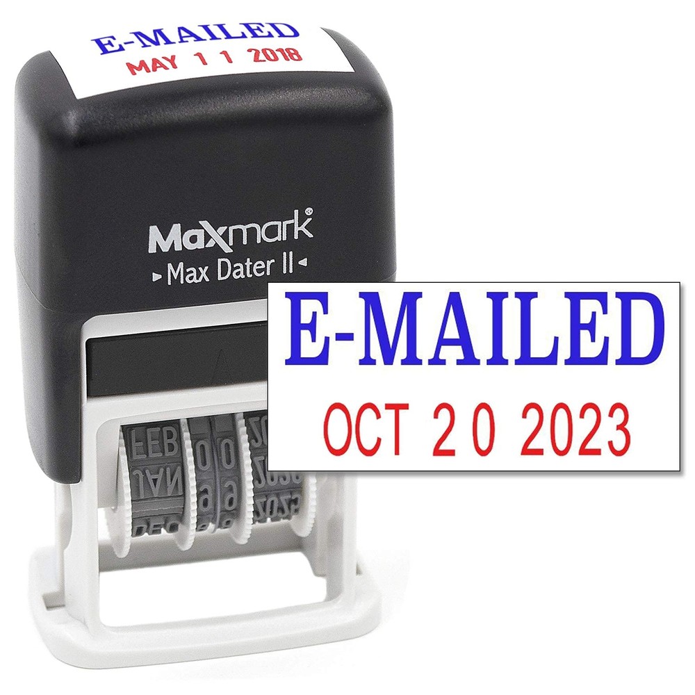 Self-Inking Rubber Date Office Stamp with E-MAILED Phrase Blue Ink & Date RED...