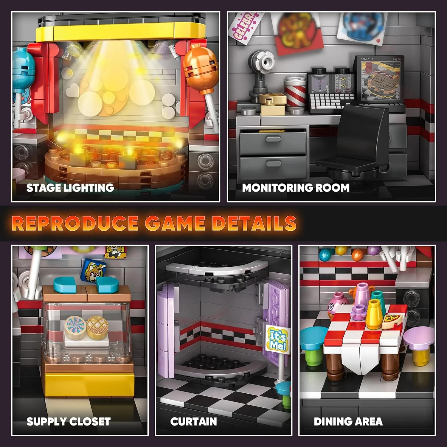 TokMoc Five Nights FNAF Pizza Security Room Stage Building Block Set 1388p 66039