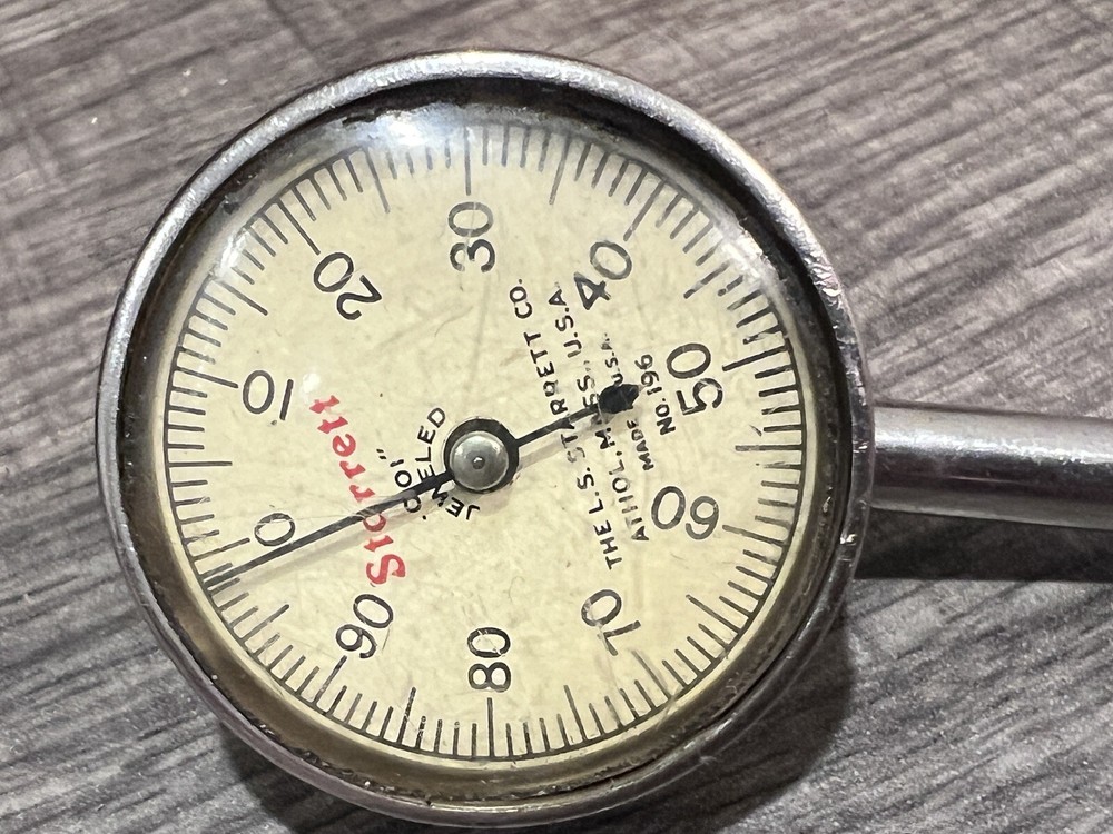 Starrett No. 196B Dial Indicator with extra tips and Original Box
