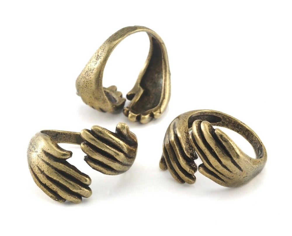 Hands Statement Adjustable Ring Antique bronze plated brass  9US size 4007