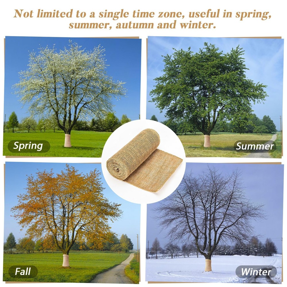 2 Rolls Burlap Tree Protector Wraps 7.8" X 118" Winter Tree Trunk Guards