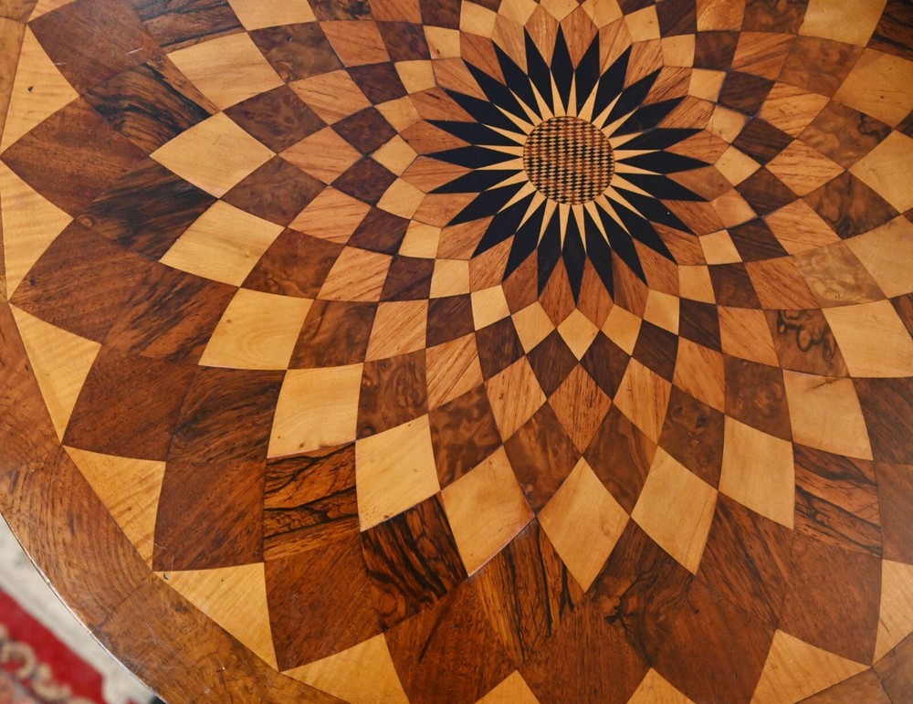 Victorian Side Table Geometric Inlay Specimen Exhibition Top