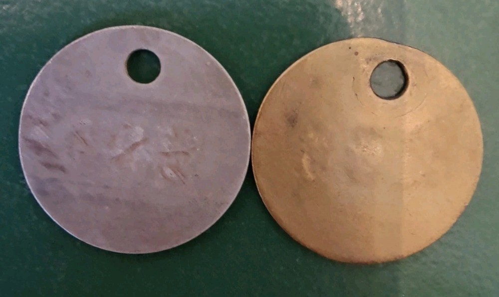 2x GRIMETHORPE Colliery Pit Check Tally - marked GRIMETHORPE COLLIERY 298