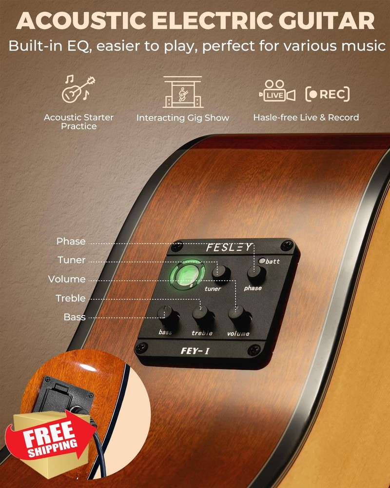 Fesley X 41" Acoustic Electric Guitar Kit Beginner Steel String
