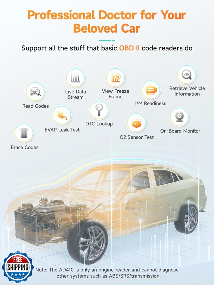 ANCEL AD410 Enhanced OBD2 Scanner, Vehicle Code Reader for Check Engine Light