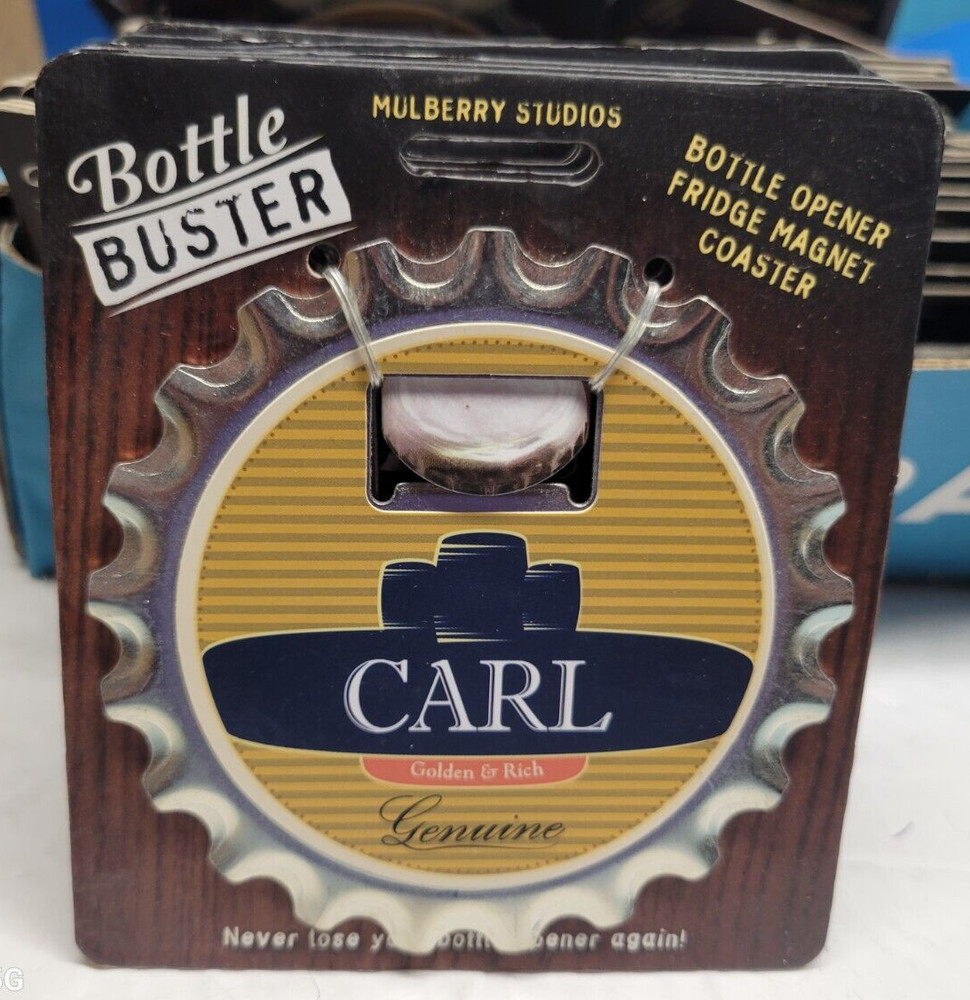 CARL PERSONALIZED MULTI GADGET BOTTLE OPENER MAGNET COASTER NEW - U