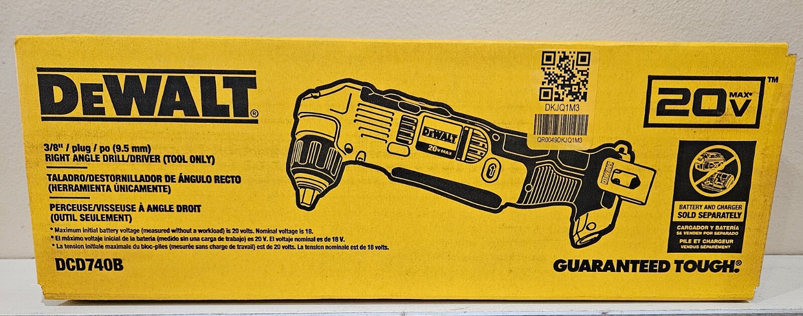 New DeWalt 20v Max Cordless 3/8" Right Angle Drill/Driver DCD740B 90 Degree