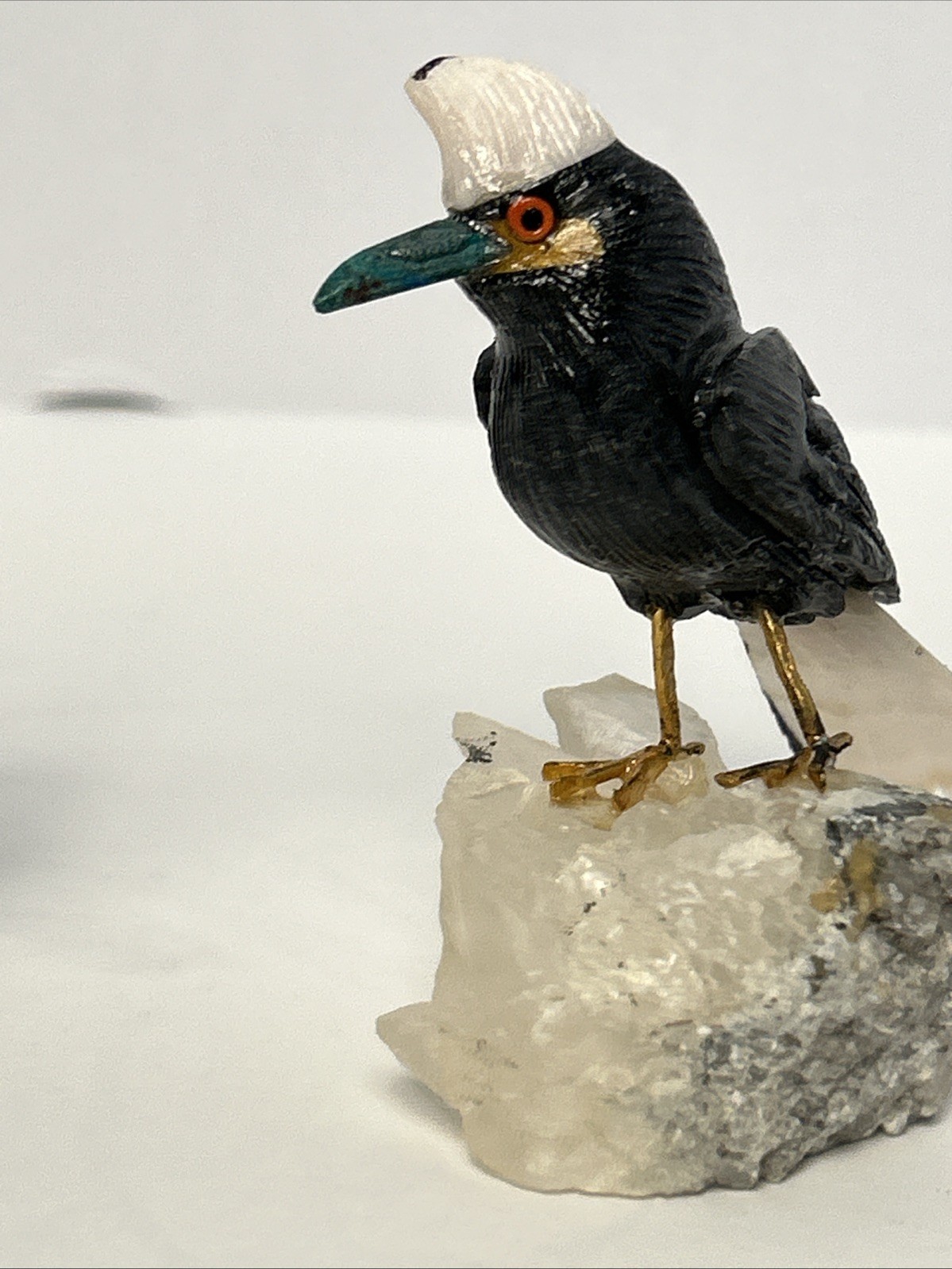 Carved Stone Birds on Quartz (4) Different Species Colorful Unique Different