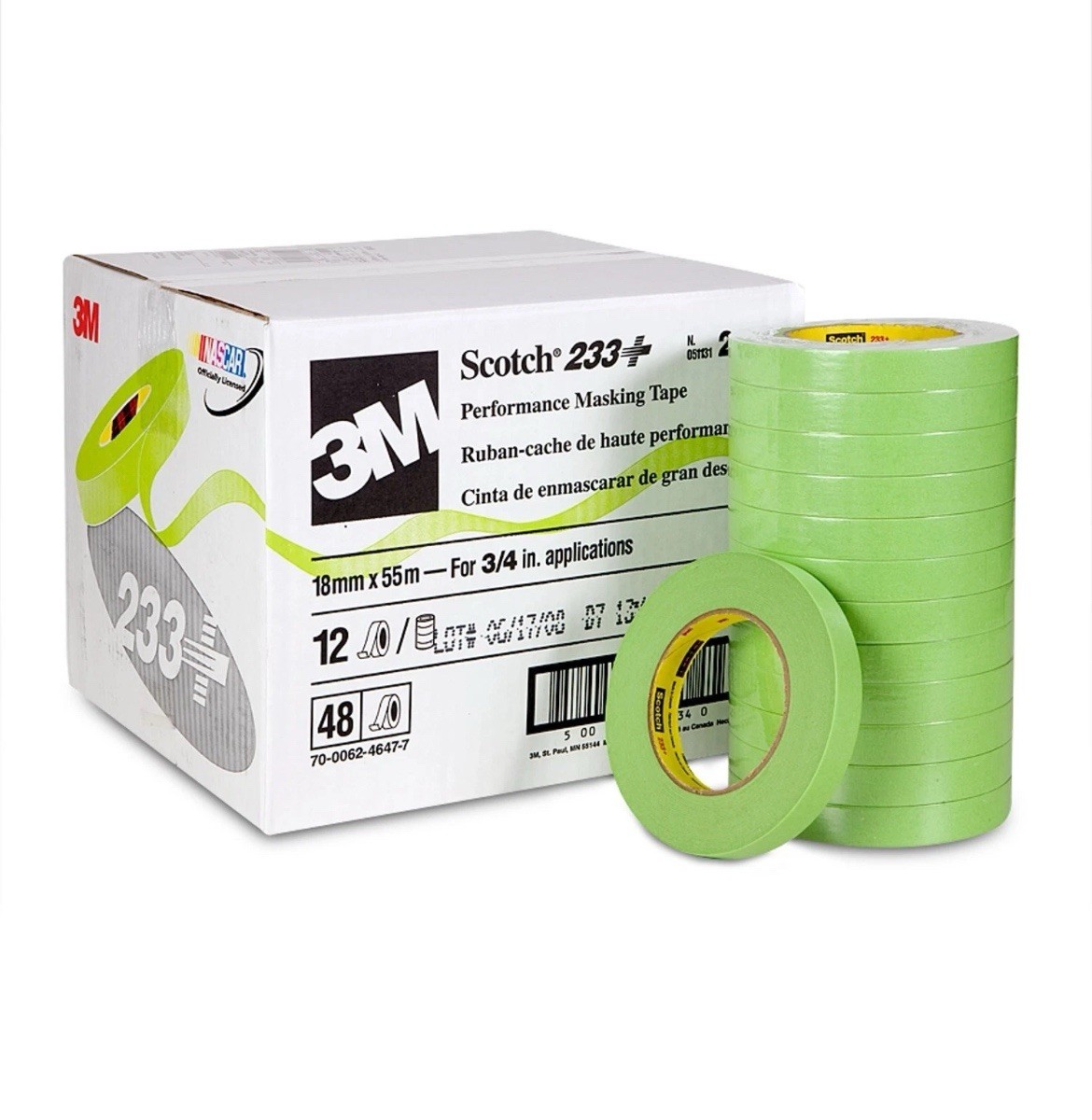 3M 26334 Scotch Performance 233+ 18 mm Green Masking Tape Painting (48 Rolls)